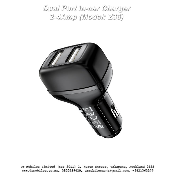 Compact Dual Port in-car Charger 2.4A mp (Model: Z36)