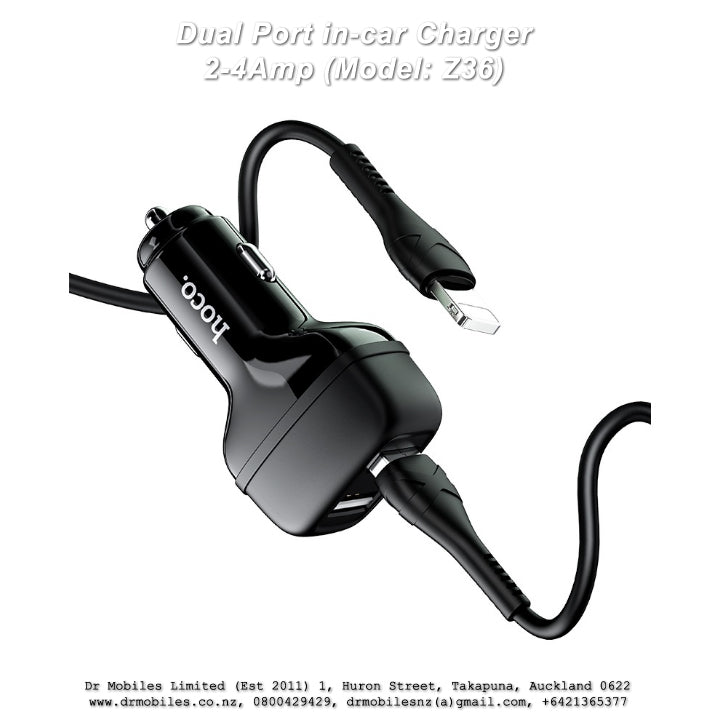 Compact Dual Port in-car Charger 2.4A mp (Model: Z36)