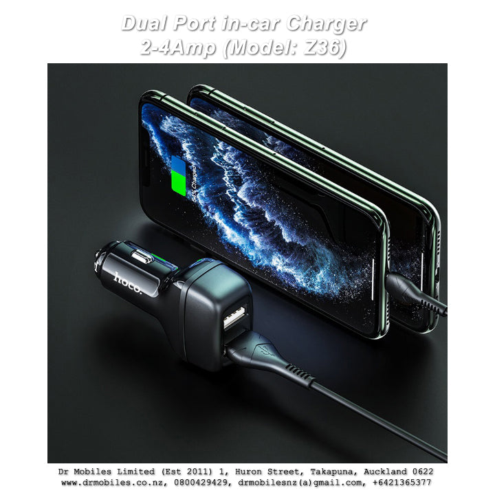 Compact Dual Port in-car Charger 2.4A mp (Model: Z36)