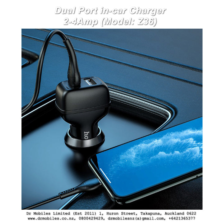 Compact Dual Port in-car Charger 2.4A mp (Model: Z36)