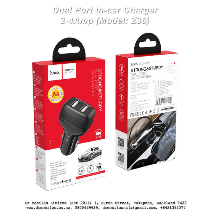 Compact Dual Port in-car Charger 2.4A mp (Model: Z36)
