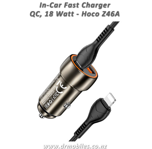 18W, QC, In-Car Fast Charger with Dual Ports- Hoco Z46A