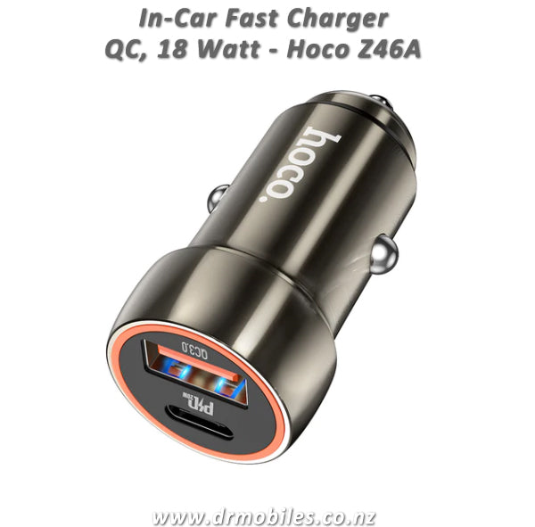 18W, QC, In-Car Fast Charger with Dual Ports- Hoco Z46A