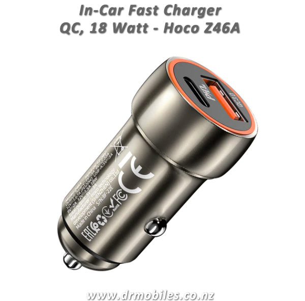 18W, QC, In-Car Fast Charger with Dual Ports- Hoco Z46A