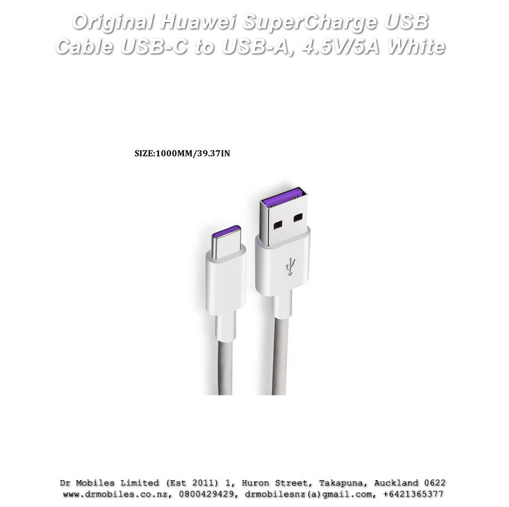 Original Huawei SuperCharge USB Cable - USB-C to USB-A, 4.5V/5A White