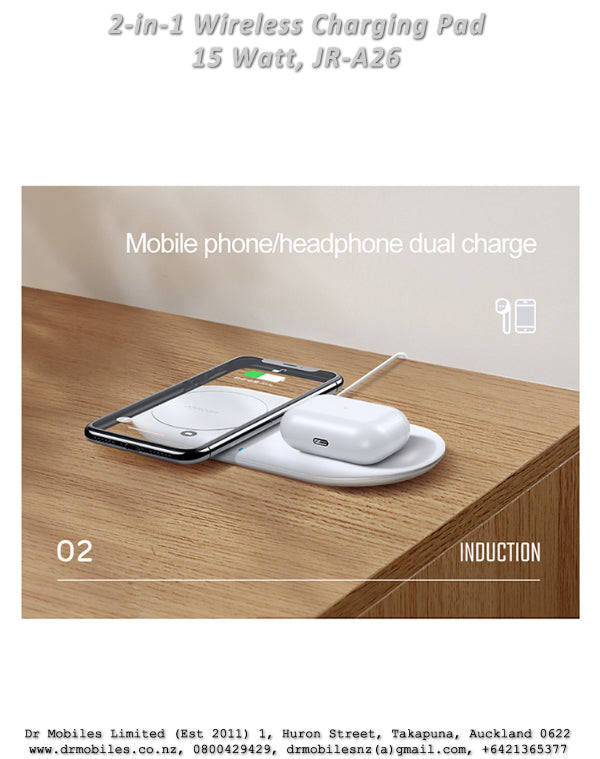 Fast Wireless 2-in-1 Charing Pad for iPhone, Apple Watch (JR-A26)