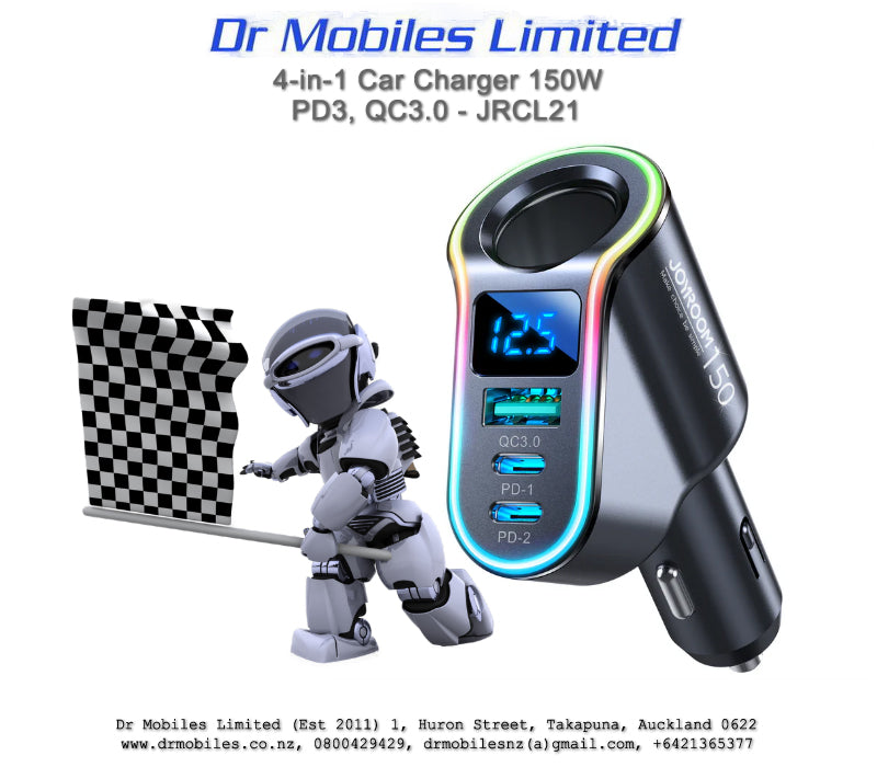 Fast in- car charger 4in1 USB-A, QC 3.0, 2xUSB-C PD 30 150W black (JR-CL21)
