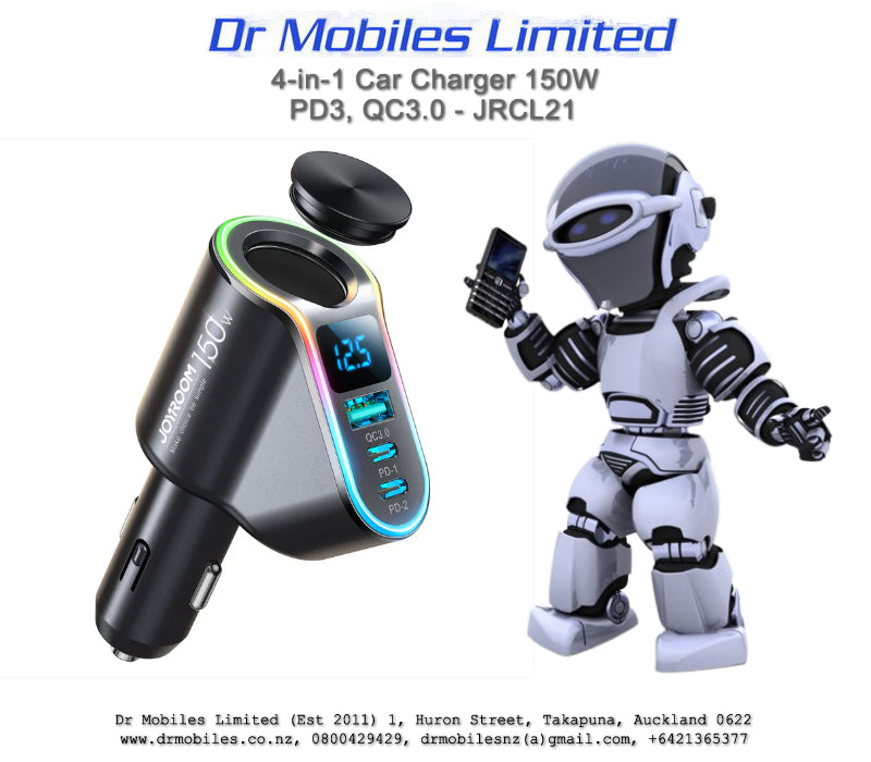 Fast in- car charger 4in1 USB-A, QC 3.0, 2xUSB-C PD 30 150W black (JR-CL21)