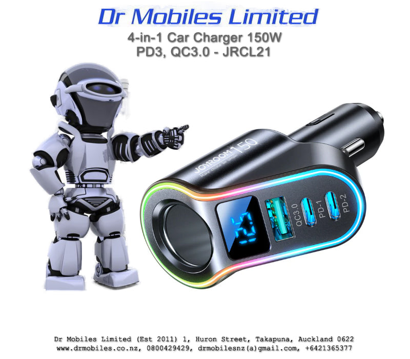 Fast in- car charger 4in1 USB-A, QC 3.0, 2xUSB-C PD 30 150W black (JR-CL21)