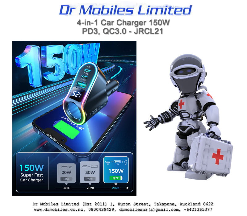 Fast in- car charger 4in1 USB-A, QC 3.0, 2xUSB-C PD 30 150W black (JR-CL21)