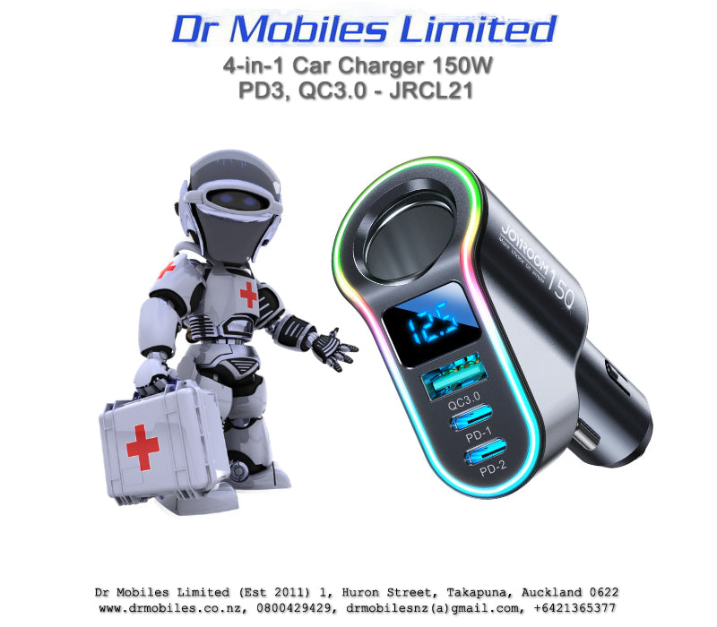 Fast in- car charger 4in1 USB-A, QC 3.0, 2xUSB-C PD 30 150W black (JR-CL21)