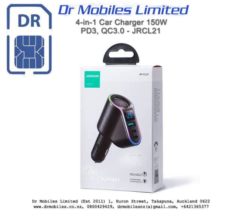 Fast in- car charger 4in1 USB-A, QC 3.0, 2xUSB-C PD 30 150W black (JR-CL21)