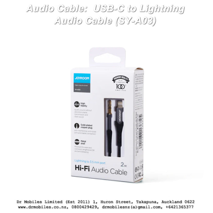 Type-C To 3.5Mm Port Hi-Fi Audio Cable 1 M - Black. Joyroom SY-A03