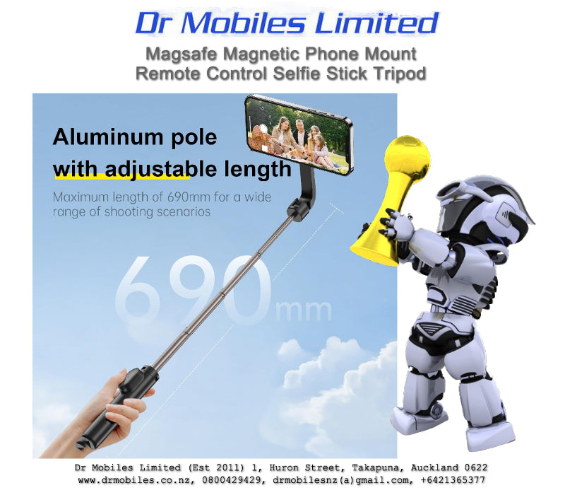 Magsafe Magnetic Phone Mount Remote Control Selfie Stick Tripod WS-22005 Magnetic Selfie Stick (Black/White)