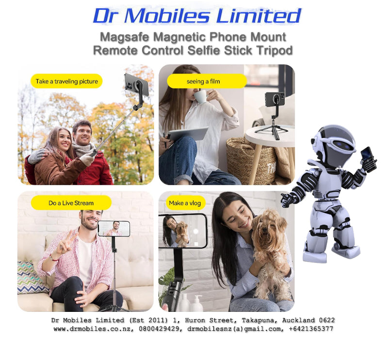 MagSafe Magnective Selfie Stick for iPhones with Tripod, BT Remote & 27"