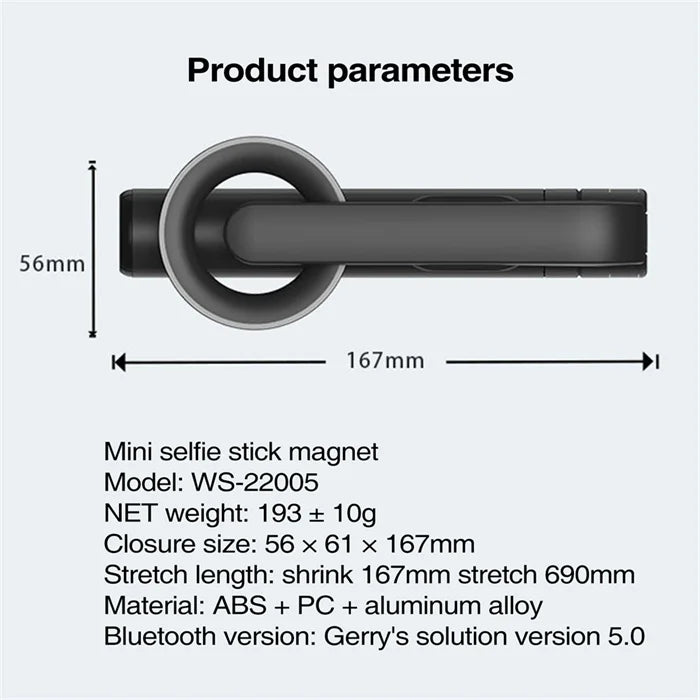 Magsafe Magnetic Phone Mount Remote Control Selfie Stick Tripod WS-22005 Magnetic Selfie Stick (Black/White)