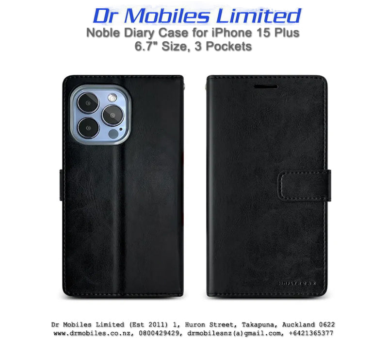 Noble Diary Case for iPhone 15 Plus 6.7", 3 Pockets | drmobiles.co.nz