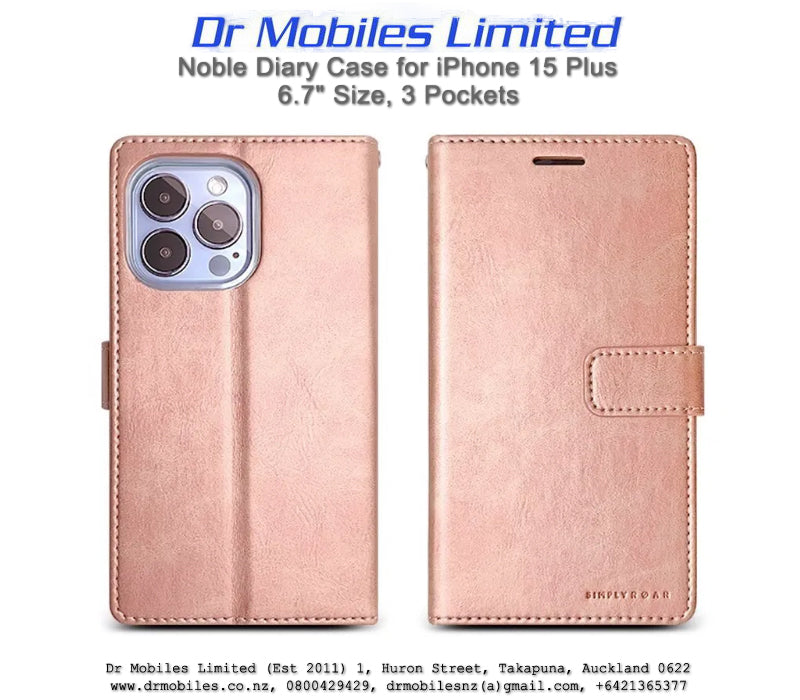 Noble Diary Case for iPhone 15 Plus 6.7", 3 Pockets | drmobiles.co.nz