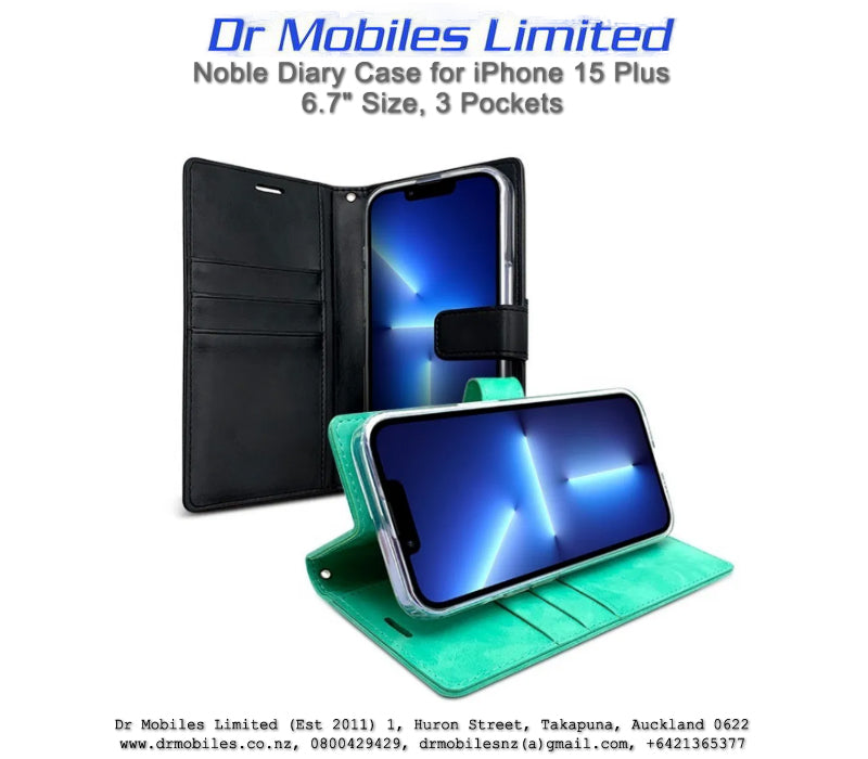 Noble Diary Case for iPhone 15 Plus 6.7", 3 Pockets | drmobiles.co.nz