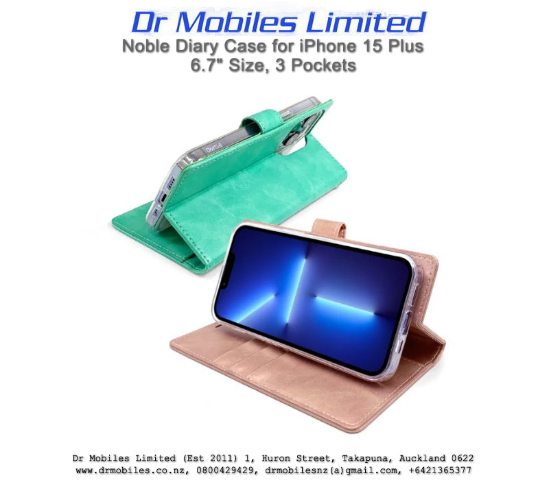 Noble Diary Case for iPhone 15 Plus 6.7", 3 Pockets | drmobiles.co.nz