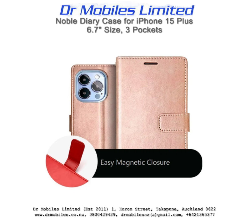 Noble Diary Case for iPhone 15 Plus 6.7", 3 Pockets | drmobiles.co.nz
