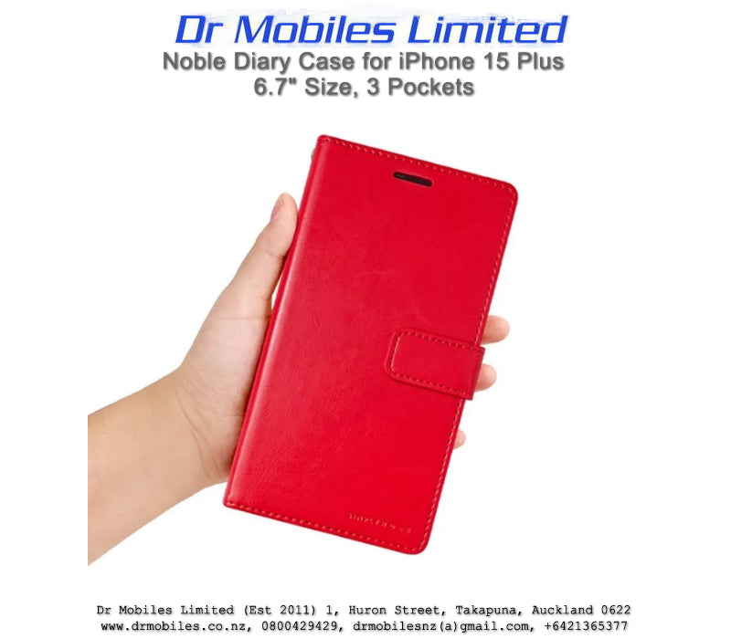 Noble Diary Case for iPhone 15 Plus 6.7", 3 Pockets | drmobiles.co.nz