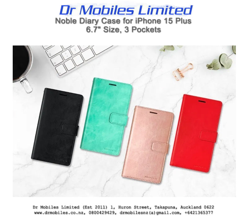 Noble Diary Case for iPhone 15 Plus 6.7", 3 Pockets | drmobiles.co.nz