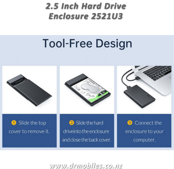 2.5 Inch Hard Drive Enclosure (up to 4TB SSD or HDD Size) - Orico 2521U2