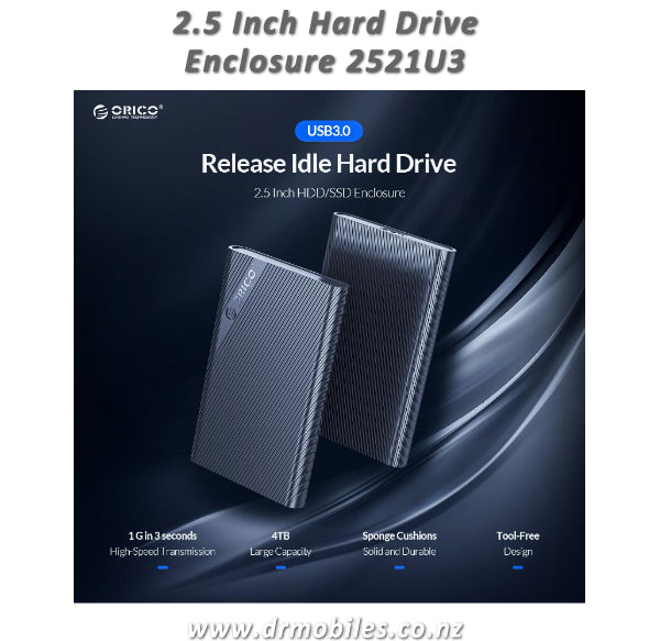 2.5 Inch Hard Drive Enclosure (up to 4TB SSD or HDD Size) - Orico 2521U2