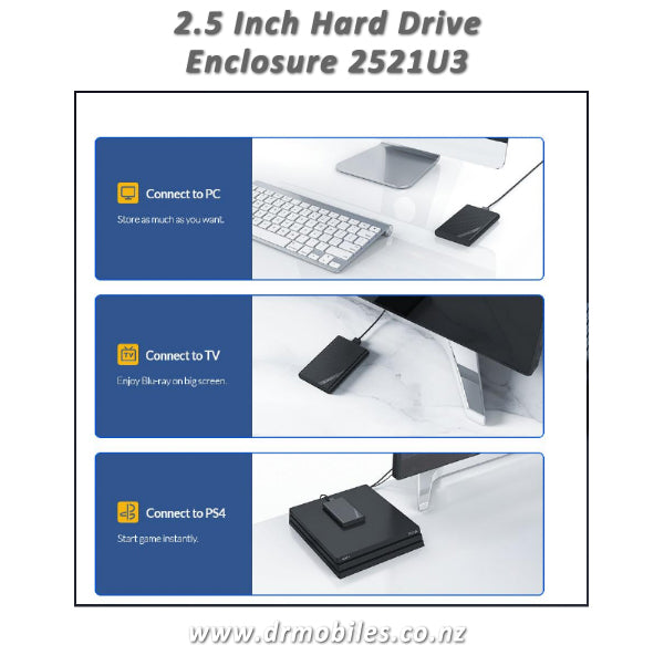 2.5 Inch Hard Drive Enclosure (up to 4TB SSD or HDD Size) - Orico 2521U2