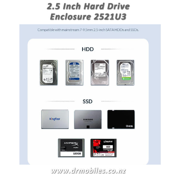 2.5 Inch Hard Drive Enclosure (up to 4TB SSD or HDD Size) - Orico 2521U2