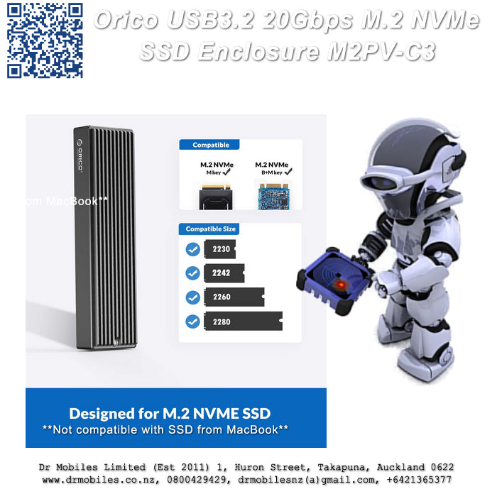 M.2 NVMe SSD Enclosure.  Orico M2PV-C3, External Storage