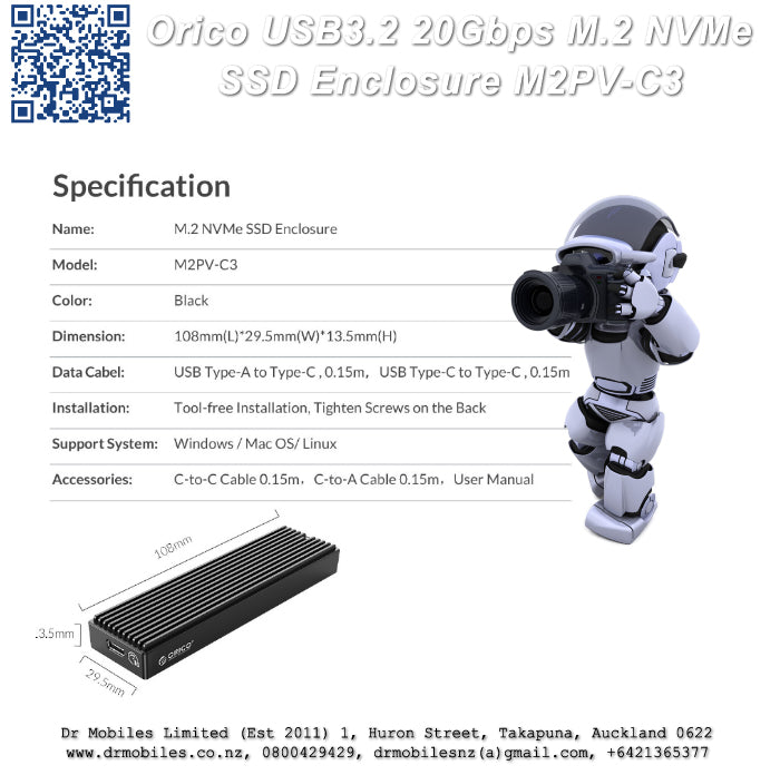 M.2 NVMe SSD Enclosure.  Orico M2PV-C3, External Storage