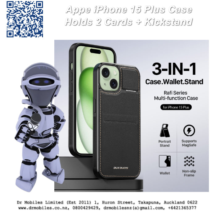 Apple iPhone 15 Plus Case with Card Holder and Kick Stand (RAFI)