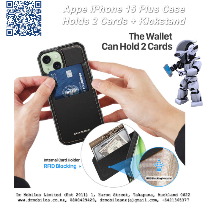 Apple iPhone 15 Plus Case with Card Holder and Kick Stand (RAFI)