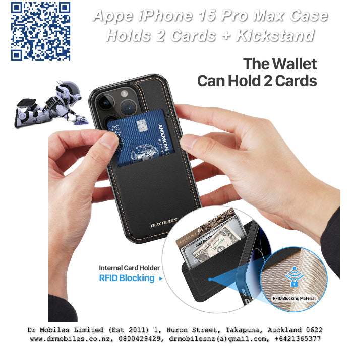 Apple iPhone 15 Pro Max Case with Card Holder and Kick Stand (RAFI)