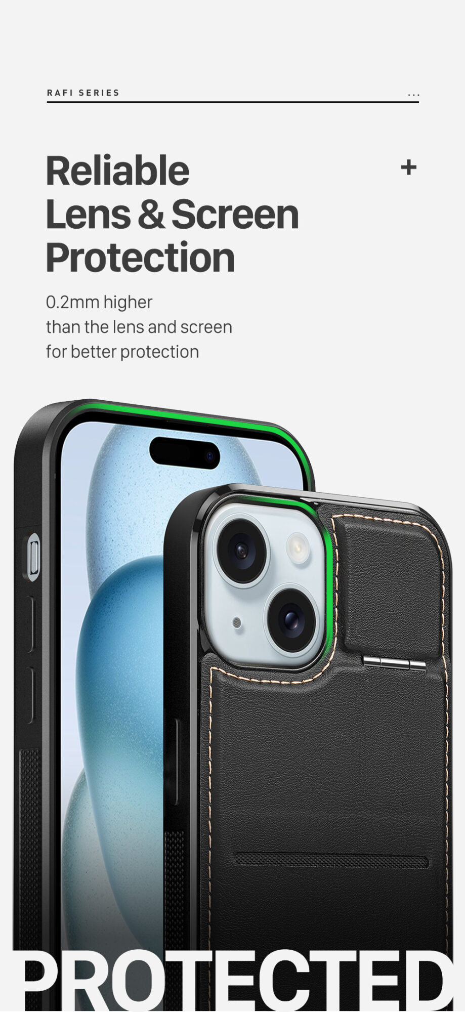 Apple iPhone 15 Pro Max Case with Card Holder and Kick Stand (RAFI)