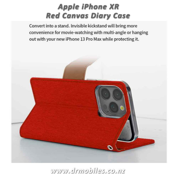 Apple iPhone XR Canvas Diary Wallet Case (Red)