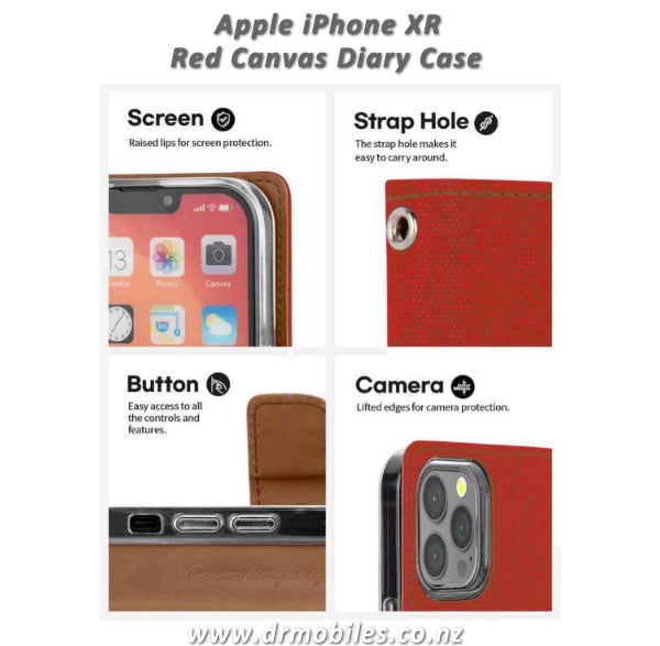 Apple iPhone XR Canvas Diary Wallet Case (Red)