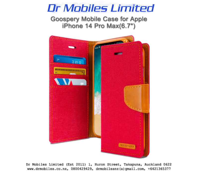 Mercury Goospery Apple iPhone 14 Pro Max, 6.7" Canvas Diary Case - Red