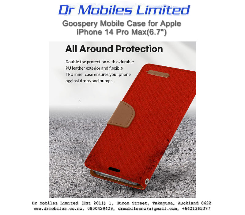 Mercury Goospery Apple iPhone 14 Pro Max, 6.7" Canvas Diary Case - Red