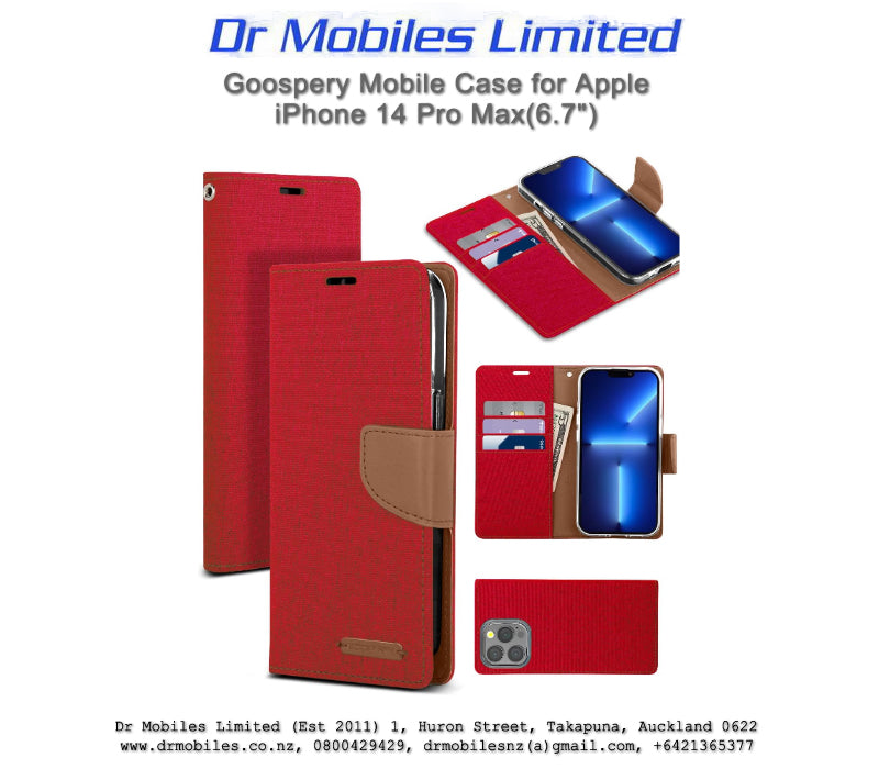 Mercury Goospery Apple iPhone 14 Pro Max, 6.7" Canvas Diary Case - Red