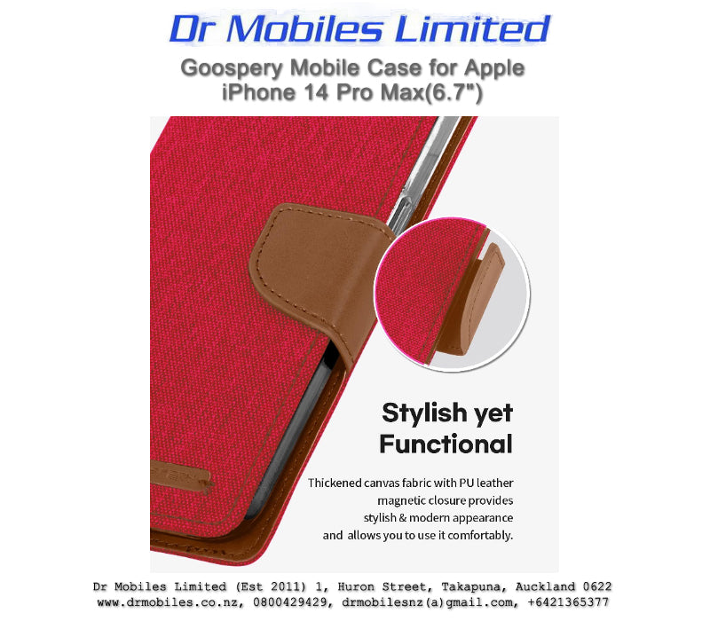 Mercury Goospery Apple iPhone 14 Pro Max, 6.7" Canvas Diary Case - Red