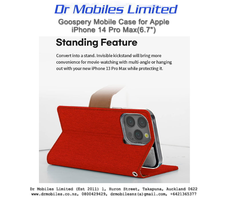 Mercury Goospery Apple iPhone 14 Pro Max, 6.7" Canvas Diary Case - Red