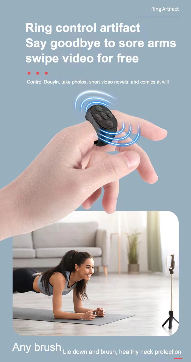 Bluetooth Remote Control Cellphone Smart Finger Ring Short Video remote Control with Charging Case(Black) For Tiktok JX-05S 5-button