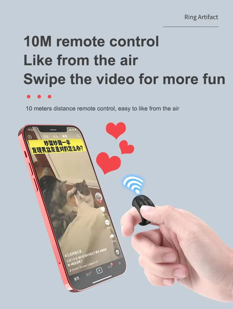 Bluetooth Remote Control Cellphone Smart Finger Ring Short Video remote Control with Charging Case(Black) For Tiktok JX-05S 5-button