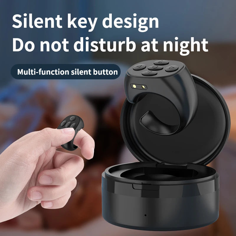 Bluetooth Remote Control Cellphone Smart Finger Ring Short Video remote Control with Charging Case(Black) For Tiktok JX-05S 5-button