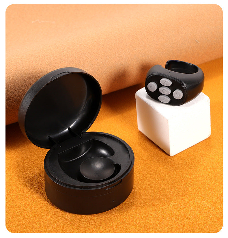 Bluetooth Remote Control Cellphone Smart Finger Ring Short Video remote Control with Charging Case(Black) For Tiktok JX-05S 5-button