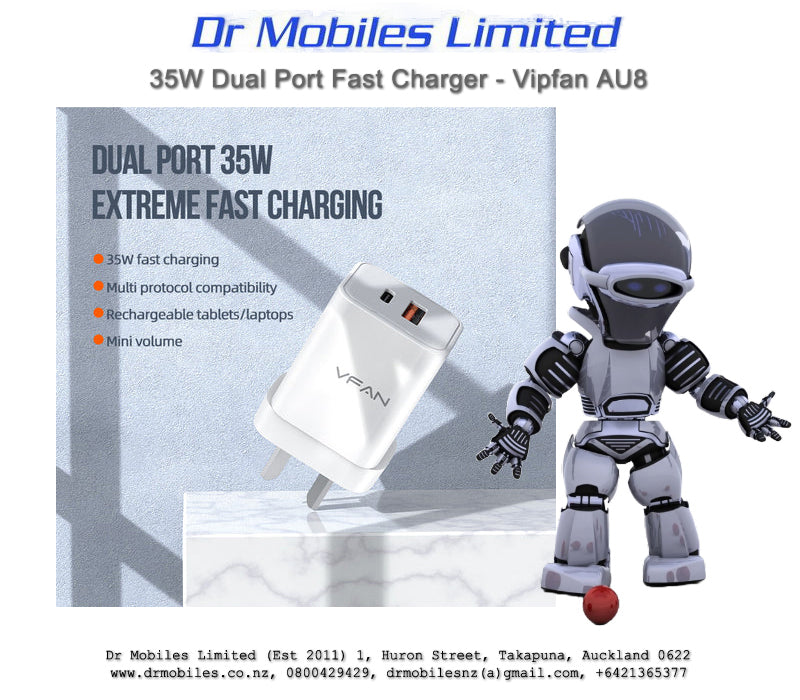 35W Dual Port, GAN Ultra Fast Charger - Vipfan AU8