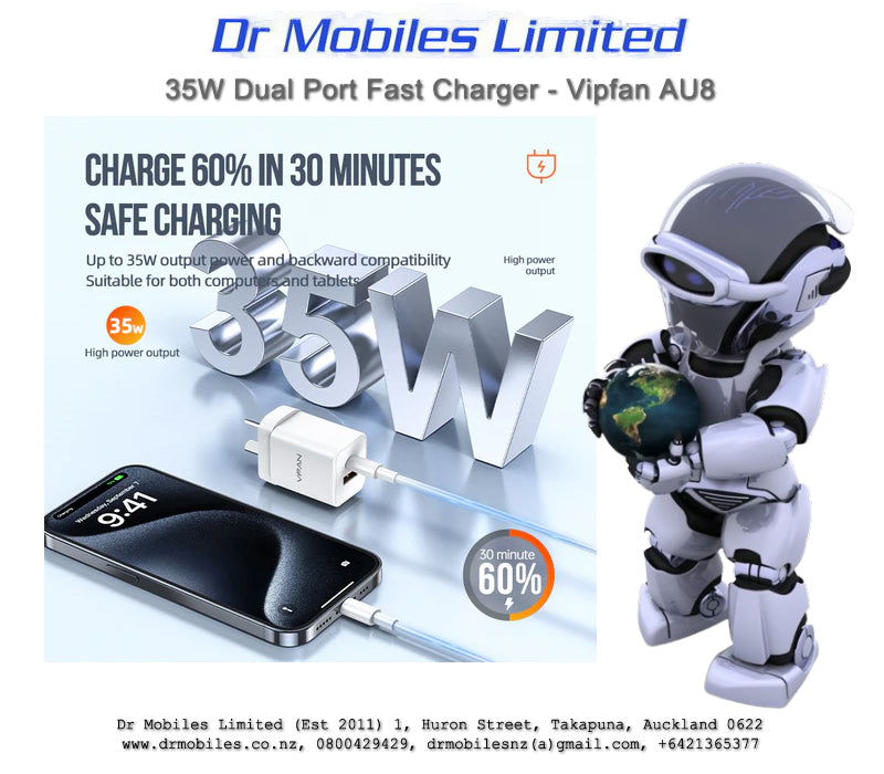 35W Dual Port, GAN Ultra Fast Charger - Vipfan AU8